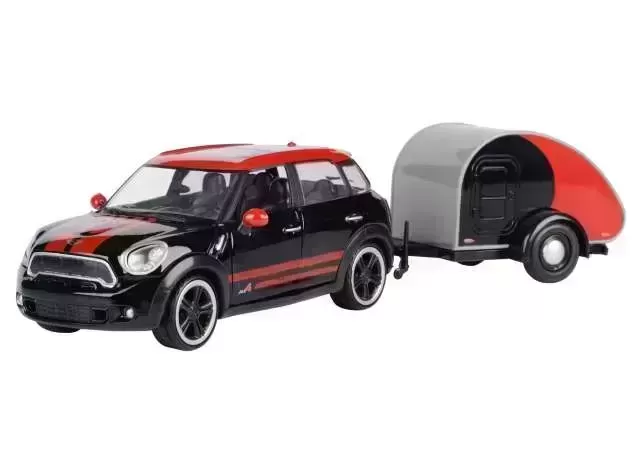 Mini Countryman Cooper S met Caravan Zwart/Rood - 1:24